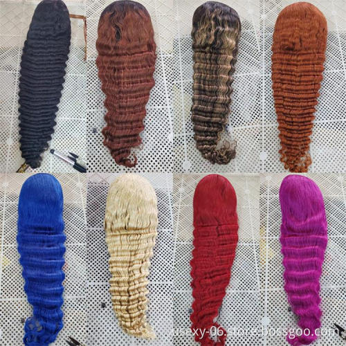 Pre plucked colored virgin brazilian hair wig full transparent hd lace frontal red wigs human hair deep wave red lace front wigs